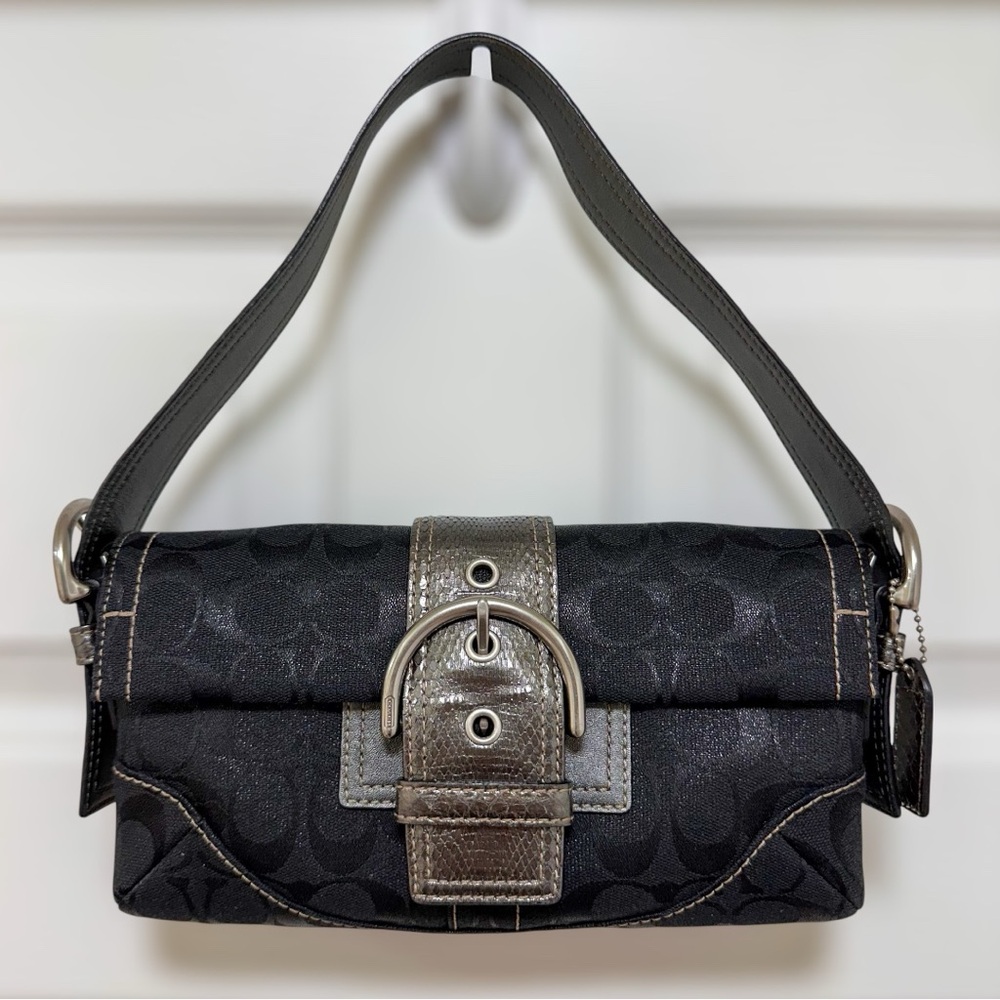 Coach Soho Signature C Canvas Snake Embossed Leather Shoulder Bag Vintage Y2K